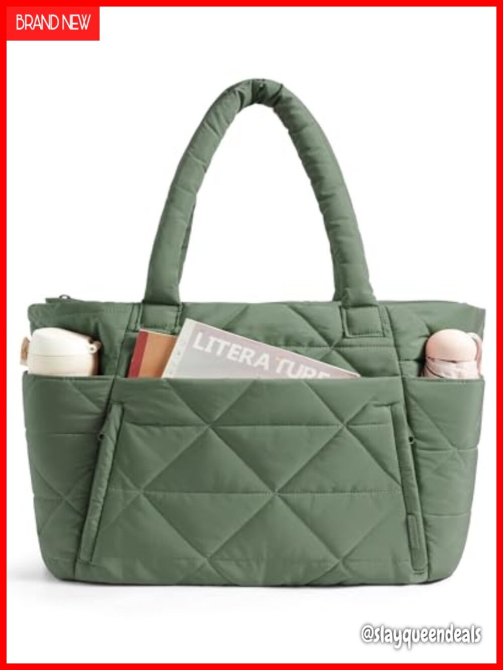 Puffer Tote Bag Women 20L Lightweight Shoulder Bag 15.6 Laptop Work Travel